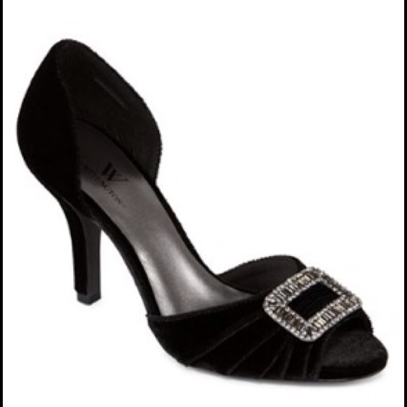 SOLD IN BUNDLE    Black velvet peep toe heels