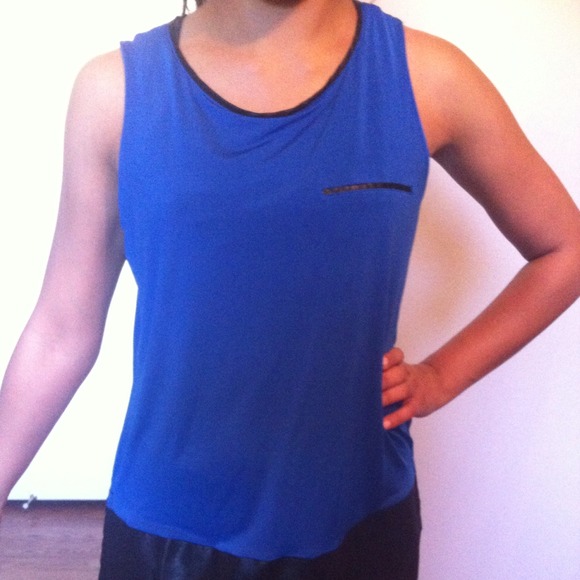 Stretch blue with polyester trim