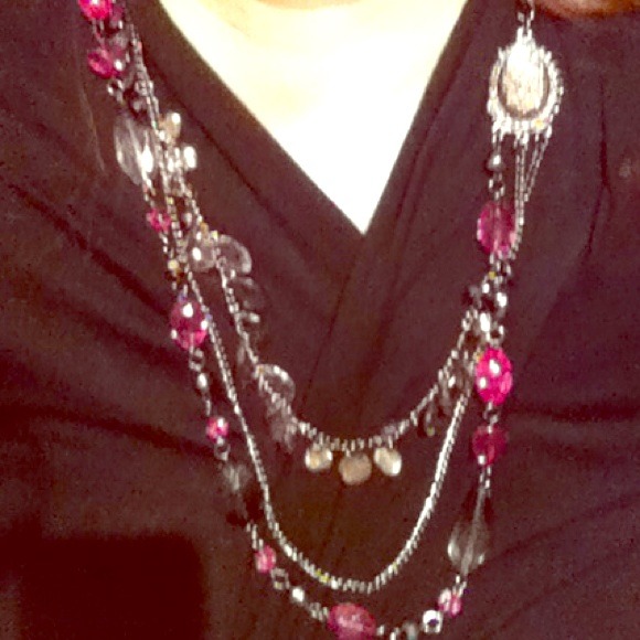 Purple and silver three stand necklace