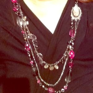 Purple and silver three stand necklace