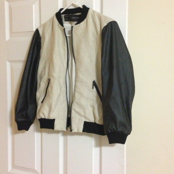 Cropped leather and linen jacket