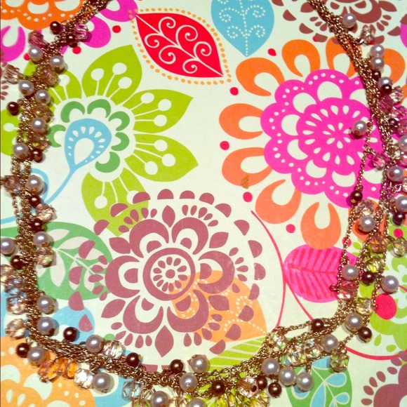 Champagne and pink, pearl and gem necklace