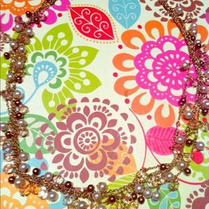 Champagne and pink, pearl and gem necklace