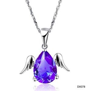 Super cute white gold angel tear wings necklace
