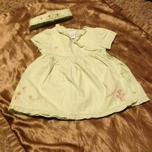 Gymboree sage green dress and head band 6-9mo