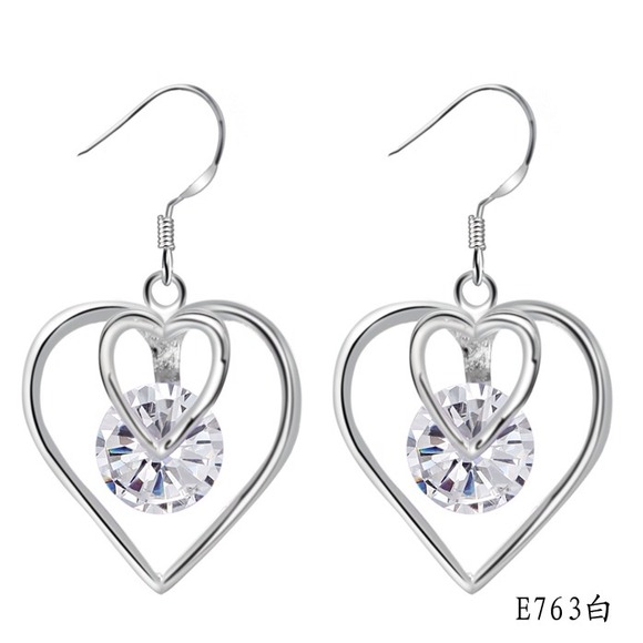Sterling silver Elegant duo heart with rhinestone