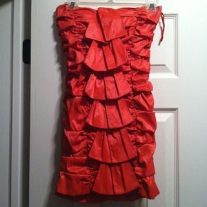 Coral cocktail dress.