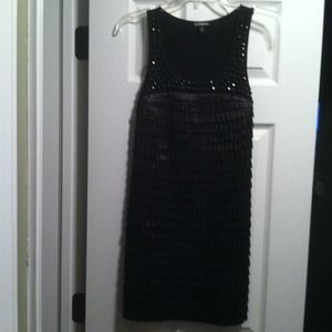 Black beaded ruffle dress.