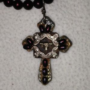 Reduced! Silver Bull Head Cross w/Glass Beads