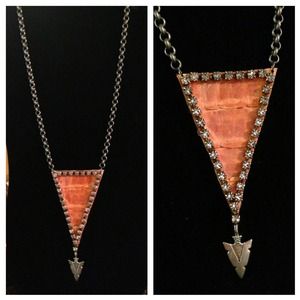 Handcrafted Coral Aztec Croc Necklace.