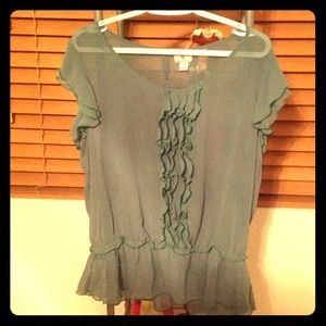 Worthington sheer ruffled green top.