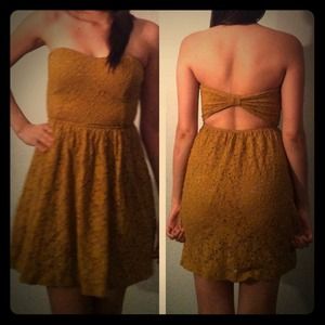 **traded** open back mustard lace dress