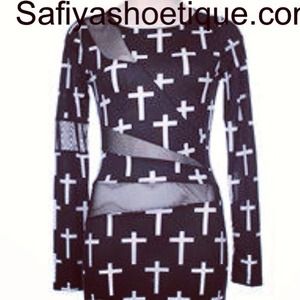 Black and white mini dress with mesh cut outs
