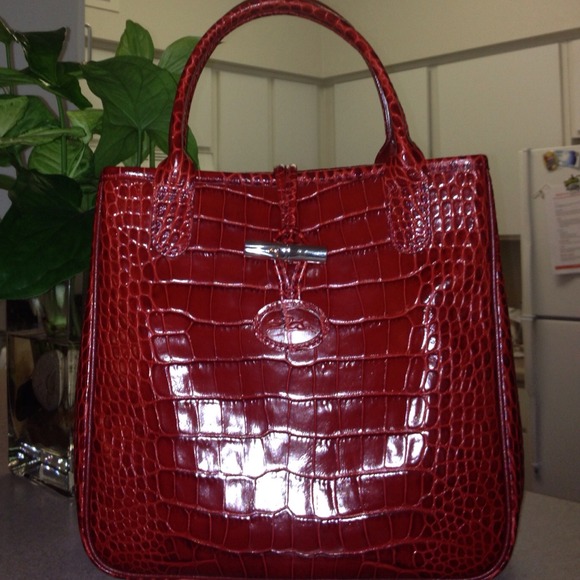 Longchamp Roseau Croc Embossed tote