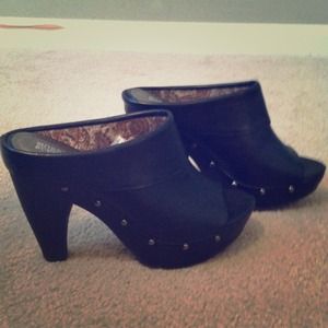 Black studded peep toe heels