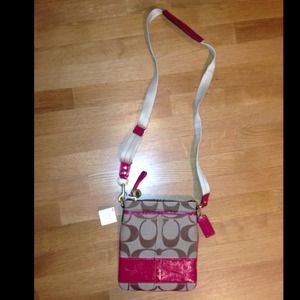 Coach Shoulder Bag with Pink stripe