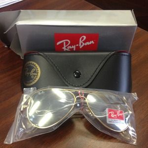 Ray Ban aviators gold frame mirrored lens 3025 box