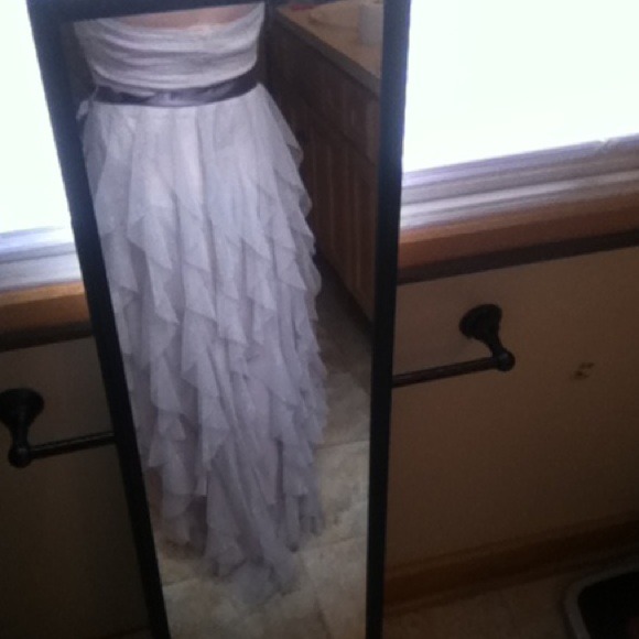 Strapless Champagne high low sparkly dress w/ belt
