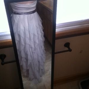 Strapless Champagne high low sparkly dress w/ belt