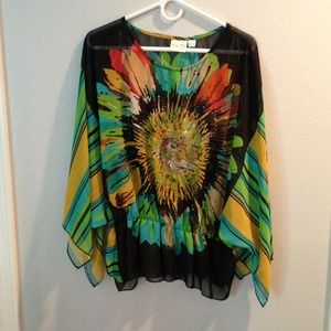 PRINTED FLOWER SHEER BLOUSE