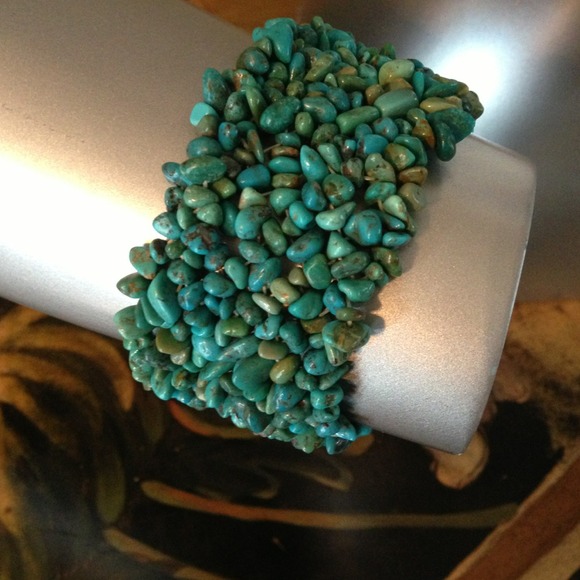 Turquoise Stretch cuff bracelet real turquoise