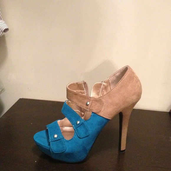 Teal and Tan Bootie worn once