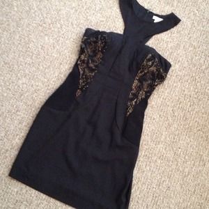 Arden B black dress with tan lace detail