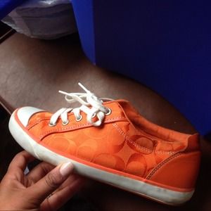 REDUCED!!! Orange coach sneakers womens 8