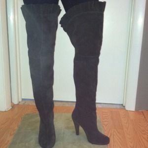 Thigh high grey suede boots
