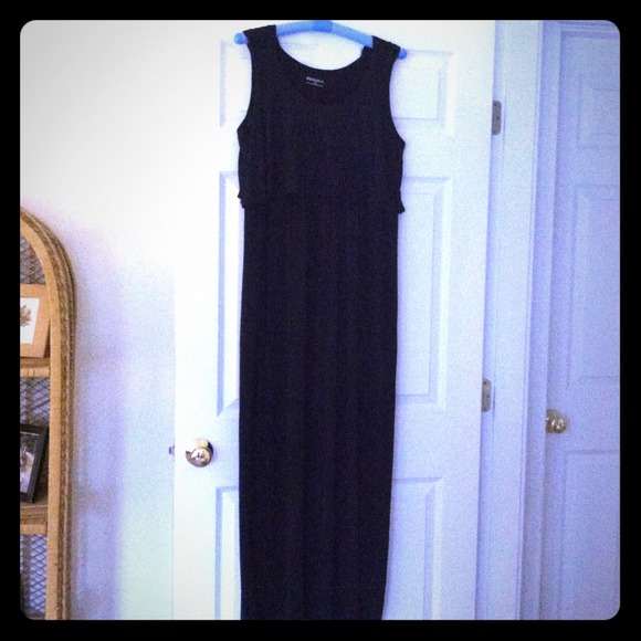 Floor length black maxi dress with overlap top