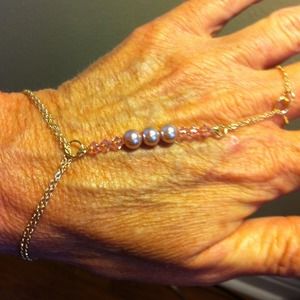 RESERVED 14k gold & Pink Swarovsky Slave Bracelet