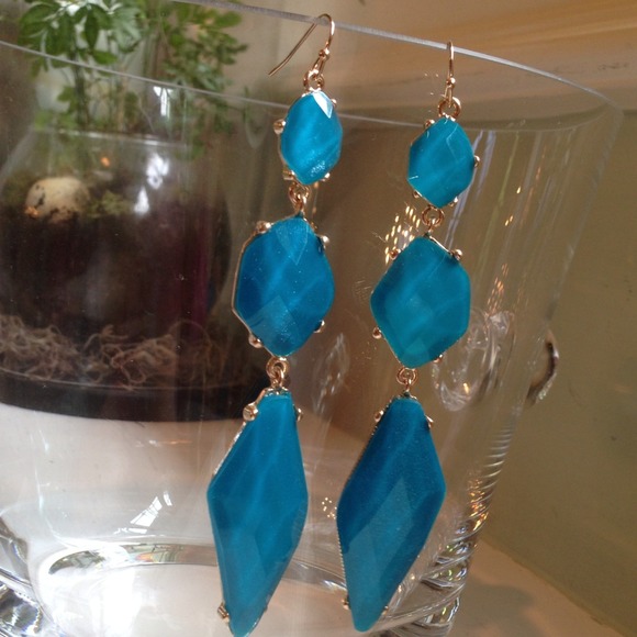 Sold AnanjCyan Blue, Long, Elegant, Shimmer Earr