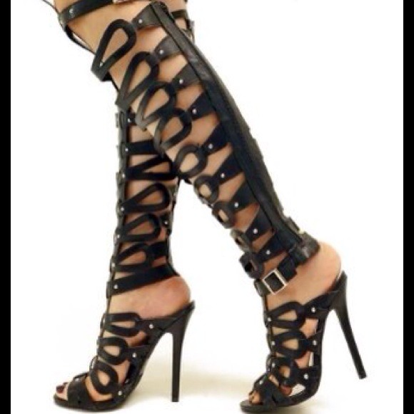 Diva Studded Knee High Strappy Gladiator Sandal