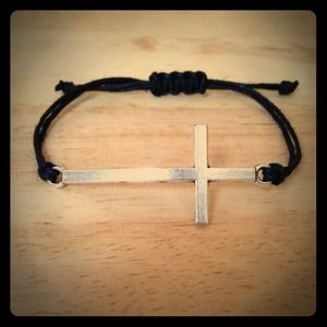 Cross Connector Adjustable Bracelet Black Hemp