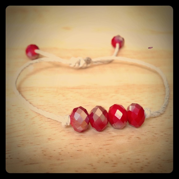 Red Faceted AB Round Beads Adjustable Bracelet