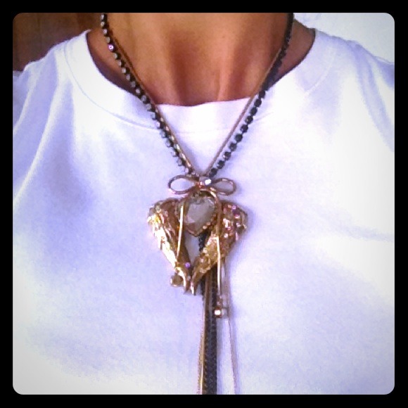 Betsey Johnson gold and crystal heart necklace