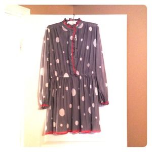 Vintage grey,pink @white poke dot mini dress