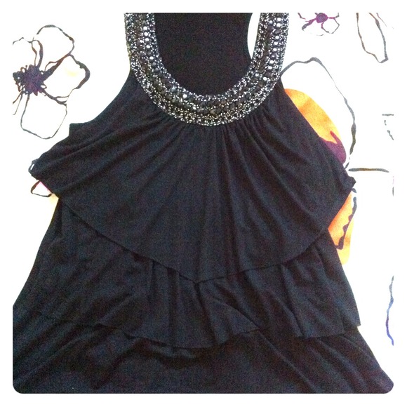 Black ruffle, jeweled dressy tank
