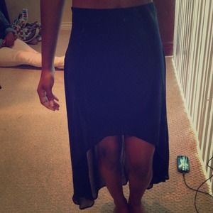 High Waisted Navy Sheer High Low Skirt