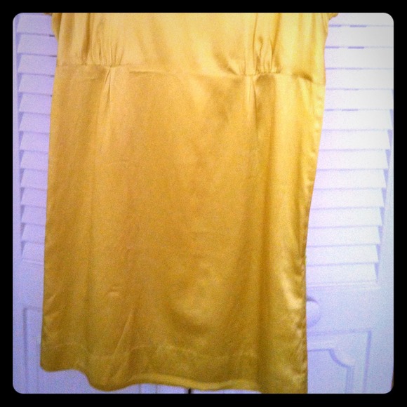 Bright yellow, satin shift dress