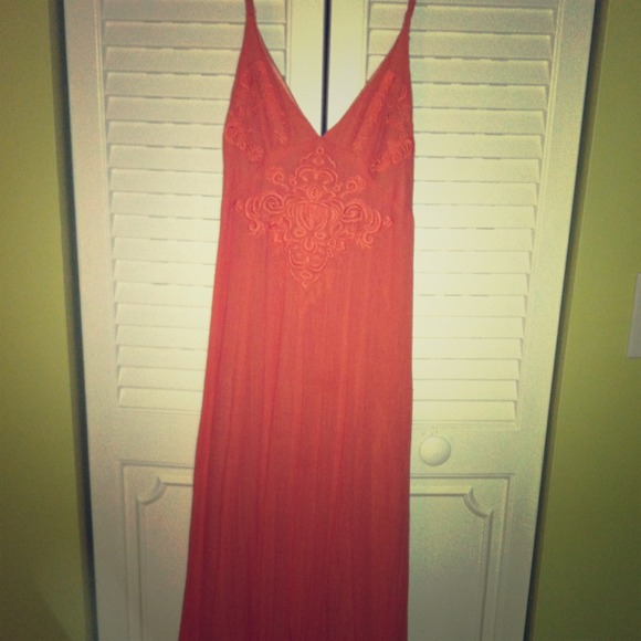Peach Maxi dress, embroidered detail