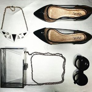 Transparent black cap toe flats