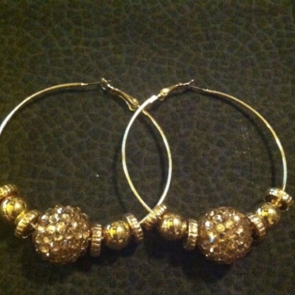 Gold toned beaded hoops
