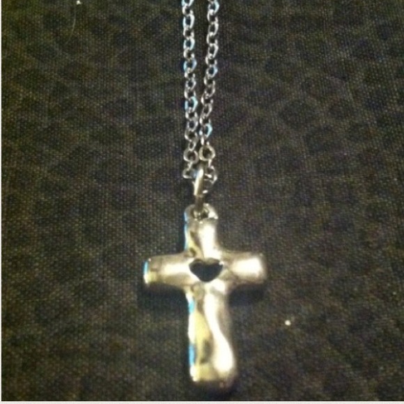 Silver toned cross necklace