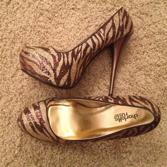 Charlotte Russe brown and gold zebra platforms