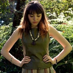 Distressed Olive Leather Vest/Blouse