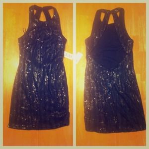 Open back sequin black dress