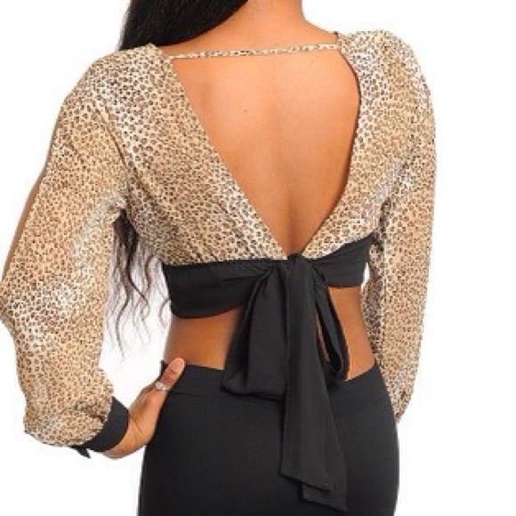 Tan and Black crop top - Picture 2 of 2