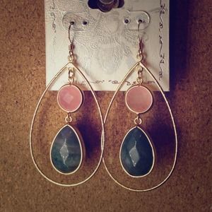 14k Gold Earrings with Rose Quartz and Moss Agate