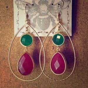 14k Gold Earrings with Green & Red Aventurine